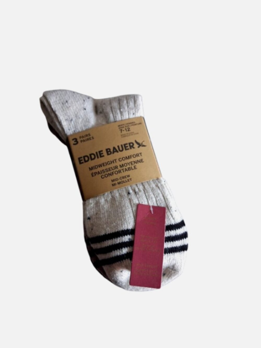 Eddie Bauer Midweight Comfort Mid Crew Socks 3 Pair Mens Size 7-12 Multicolor